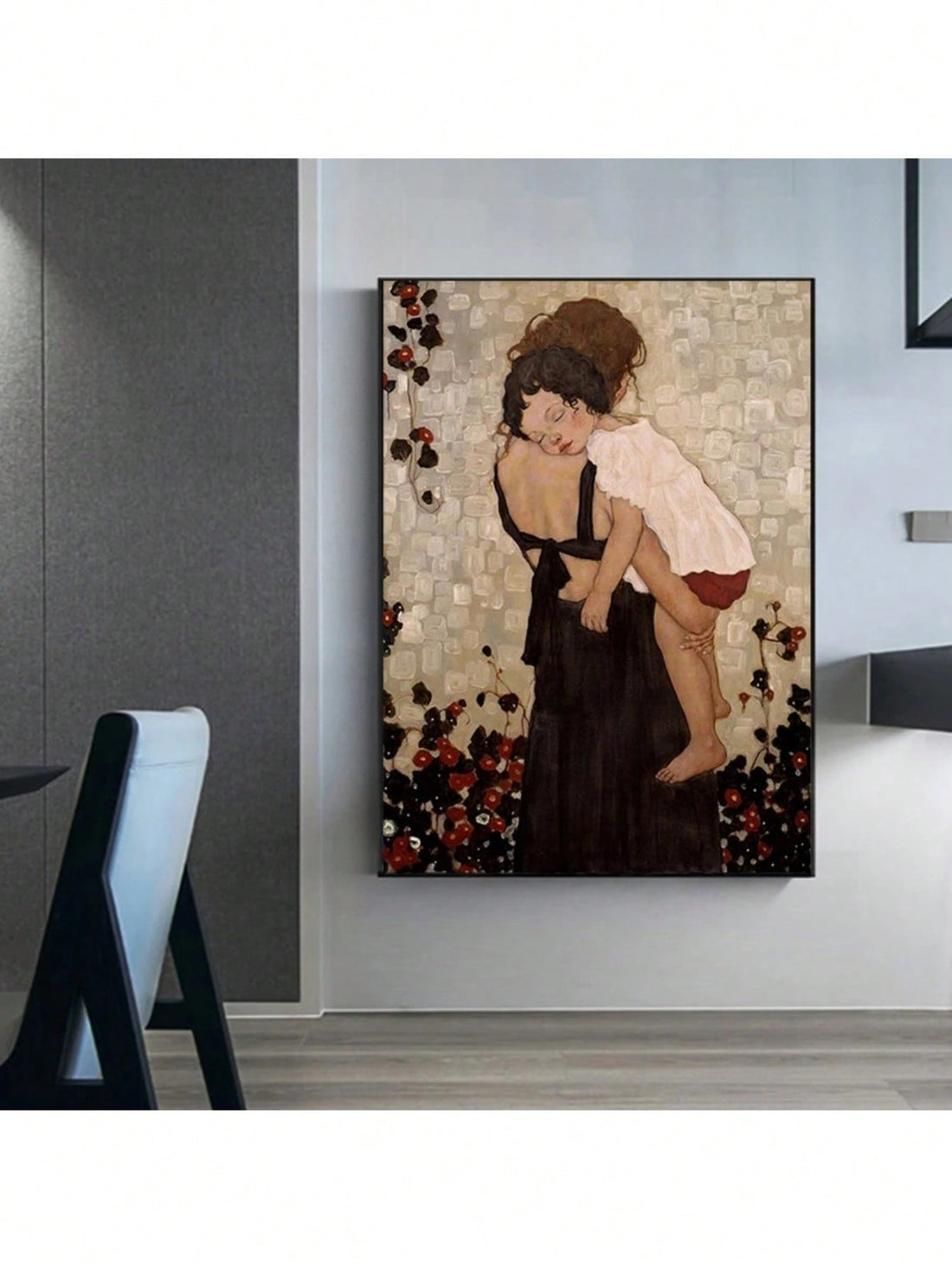 This canvas art features Gustav Klimt's iconic painting, "Mother and Child", adding a touch of emotional elegance to your living room décor. The abstract style captures the timeless bond between a mother and child, while the canvas material provides a lasting and durable display. Perfect for those seeking a sophisticated and meaningful addition to their home.