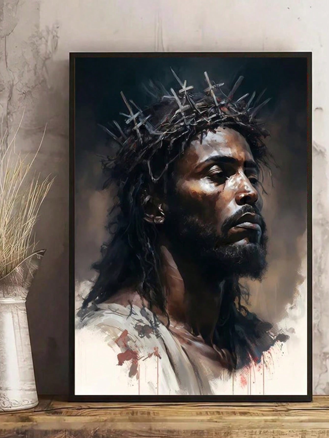 This Empowering African American God Canvas Painting is perfect for both home and office decor. With its frameless design, it offers a modern and sleek touch to any space. The bold and powerful imagery celebrates African American culture and is sure to make a statement. Bring inspiration and empowerment to your surroundings with this stunning painting.