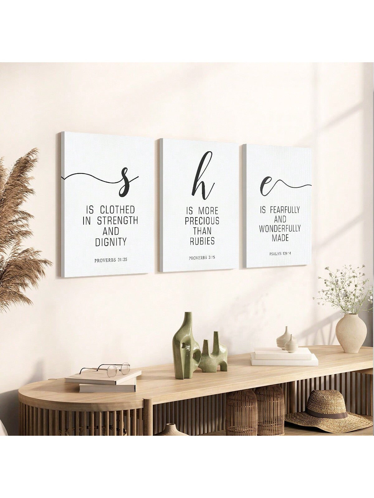 Enhance your home decor with our Empowering Elegance 3-Piece Canvas Art Set. Each piece features an inspiring quote to bring motivation and positivity to your space. Made with high-quality canvas, these pieces will add a modern touch to any room. Get yours today and be inspired!