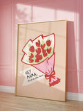 Hey mama wall art with red tulip bouquet and slow down quote