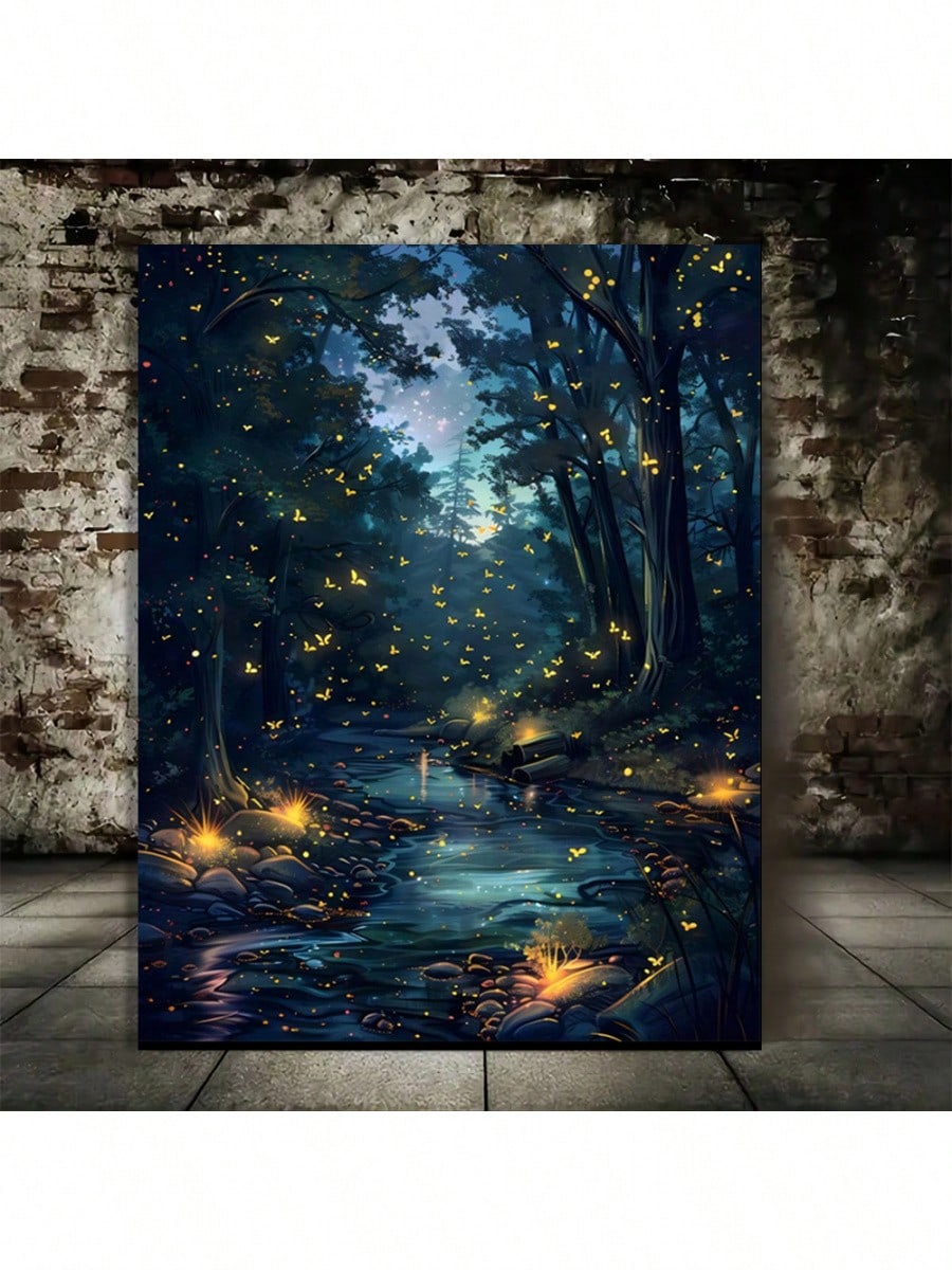 Transform your living room into an enchanted forest with this stunning canvas art. The framed wooden poster depicts a beautiful night scene with glowing fireflies and ancient trees. Bring a touch of magic to your home decor and escape into a mystical world.