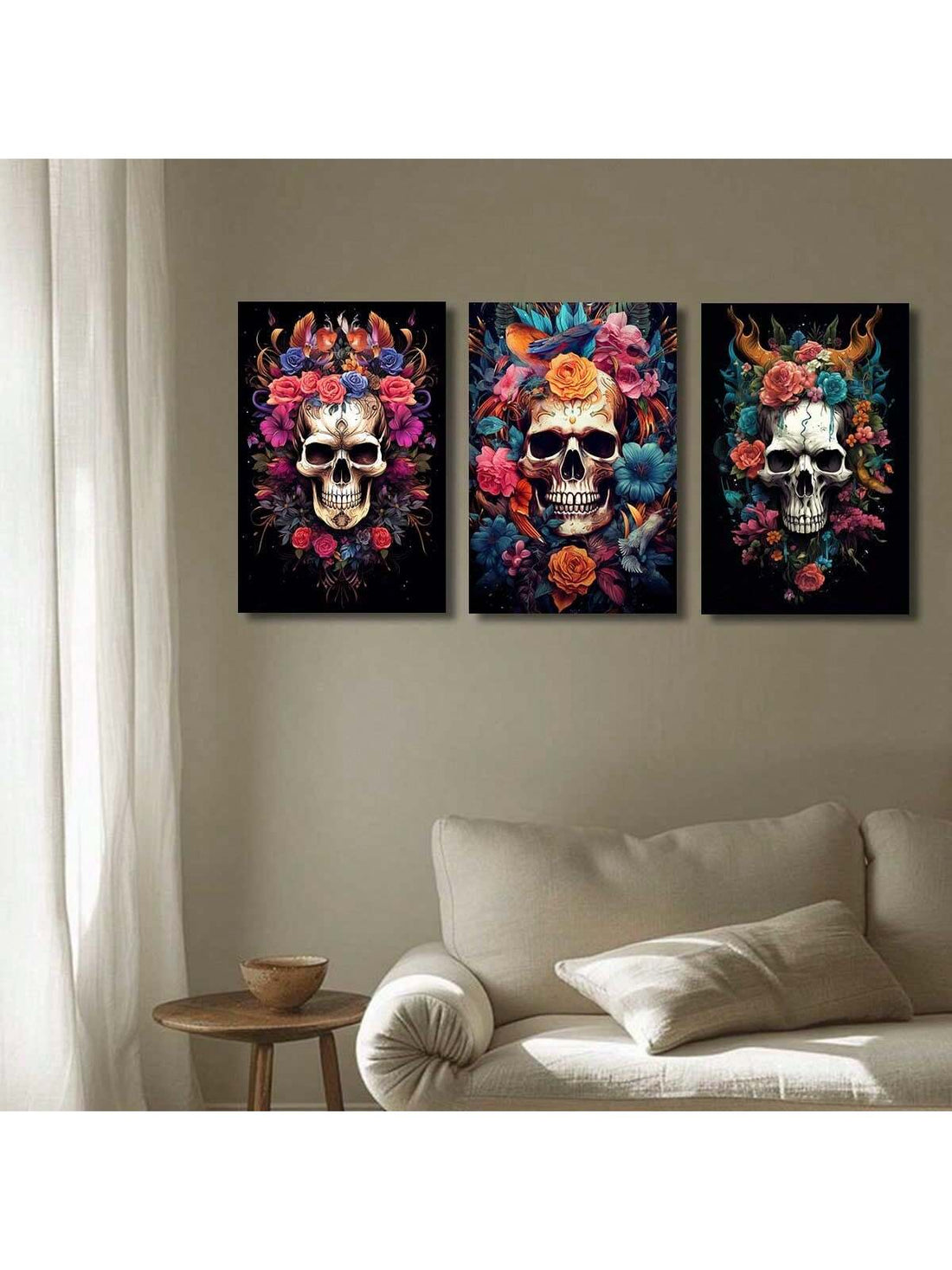 Elevate your living space with this Enchanting Modern Bohemian Skeleton Canvas Art Set. Featuring a distinctive gothic design, this set combines contemporary boho style with edgy skeleton motifs to create striking wall decor. Perfect for those seeking unique home styling, the canvases bring a sophisticated, artistic vibe that complements eclectic and avant-garde interiors. Durable and visually captivating, this artwork set adds personality and conversation-starting appeal to any room.