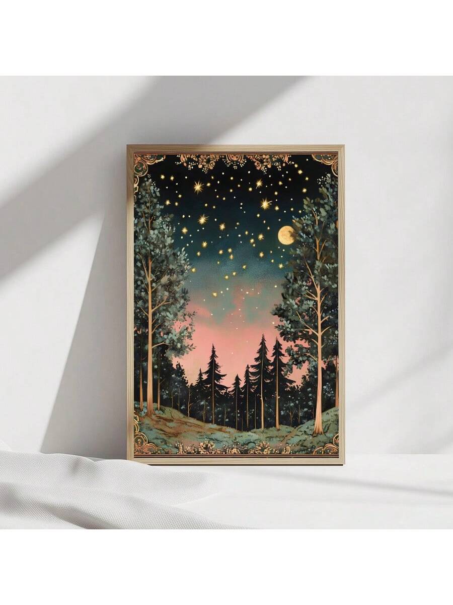 Elevate your space with the Enchanting Moon and Stars Forest Canvas Art, a vintage-inspired piece that beautifully blends celestial charm with natural serenity. Perfect for bedrooms, living rooms, or offices, this canvas captures a mystical forest under a luminous moon and twinkling stars, creating a calming atmosphere. Its timeless design and subtle hues complement various decor styles, adding depth and a touch of enchantment to your walls. Crafted for durability and visual appeal, this artwork transforms 