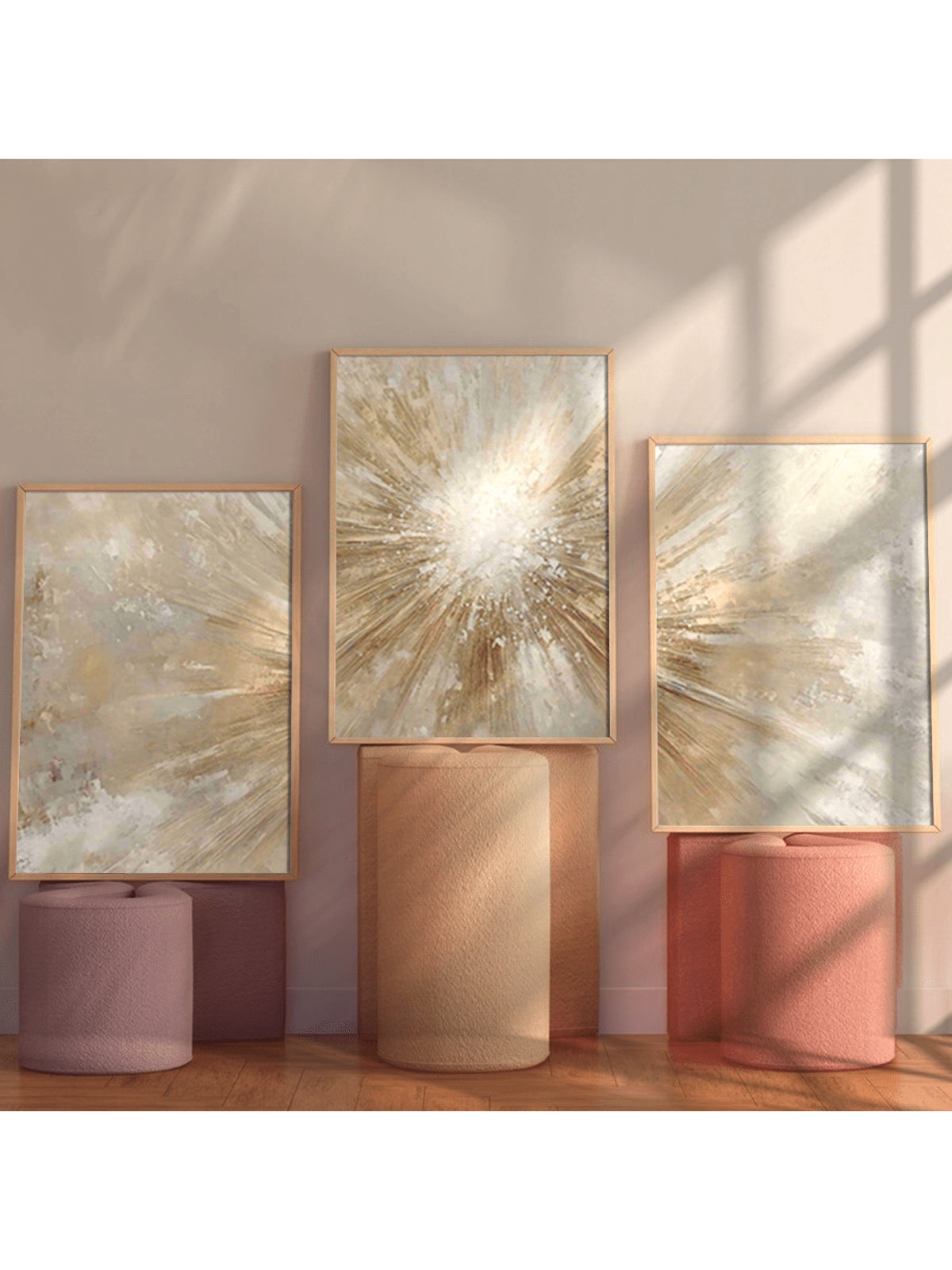 Elevate your space with this Chic 3-Piece Abstract Canvas Wall Art Set, featuring a modern soft rays design that complements stylish homes, dorms, and offices. Each piece is crafted with precision to deliver subtle gradients and harmonious tones, adding a sophisticated touch to any room. Durable materials ensure lasting vibrancy, while easy-to-hang canvases provide effortless installation. This set offers a refined aesthetic that enhances your environment with contemporary elegance and visual interest.