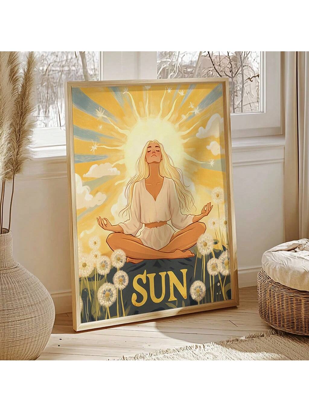 Celebrate celestial beauty with the Ethereal Summer Soleil Sun Print Poster. This spiritual goddess-themed wall art combines astrology and radiant sun imagery to create a serene, uplifting atmosphere. Perfect for enhancing meditation spaces or adding a mystical touch to your home decor, it invites warmth and positive energy into any room. Crafted with attention to detail, this poster is an elegant expression of cosmic connection and inner light.