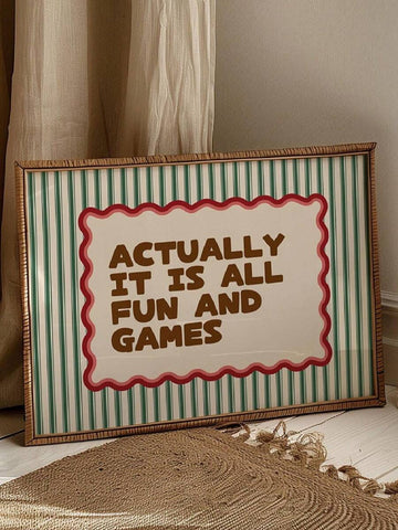 Retro typography canvas poster with fun and games phrase green waves and red accent
