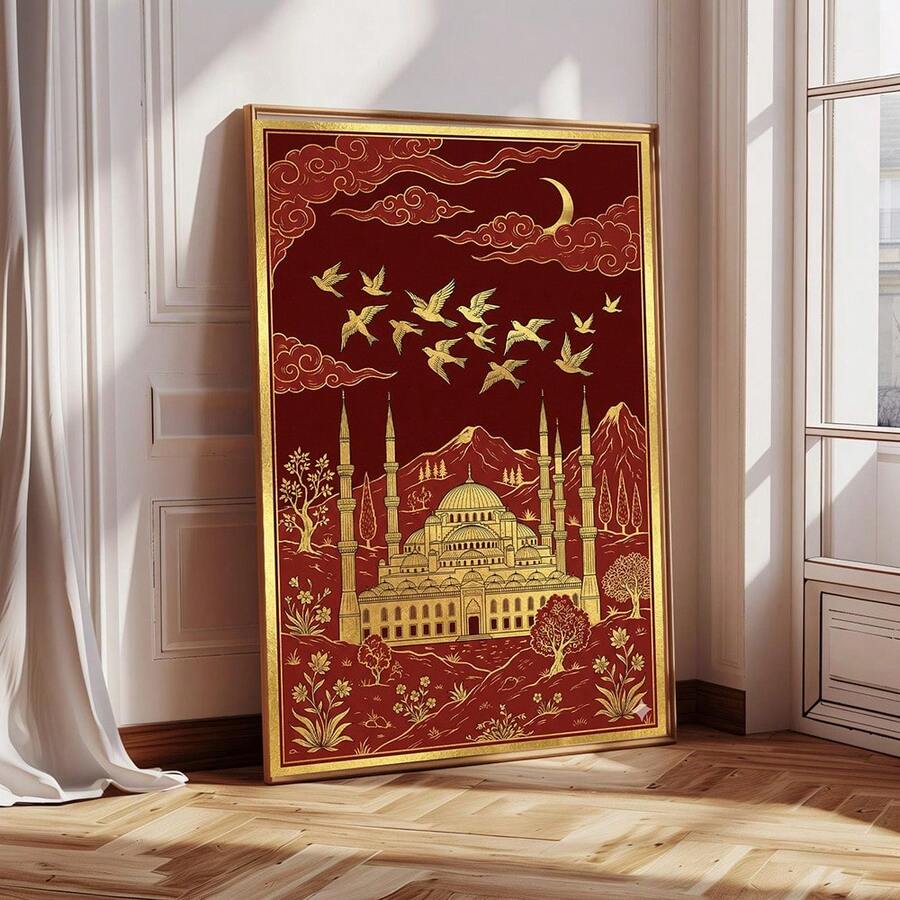 Elevate your dining room with this stunning Ottoman architecture canvas art featuring intricate red and gold Islamic mosque designs. Crafted on premium canvas, this hanging painting combines modern aesthetics with classical architectural inspiration. The waterproof material ensures lasting beauty and easy maintenance, making it perfect for any space. Transform your walls into a gallery of cultural elegance and timeless sophistication.