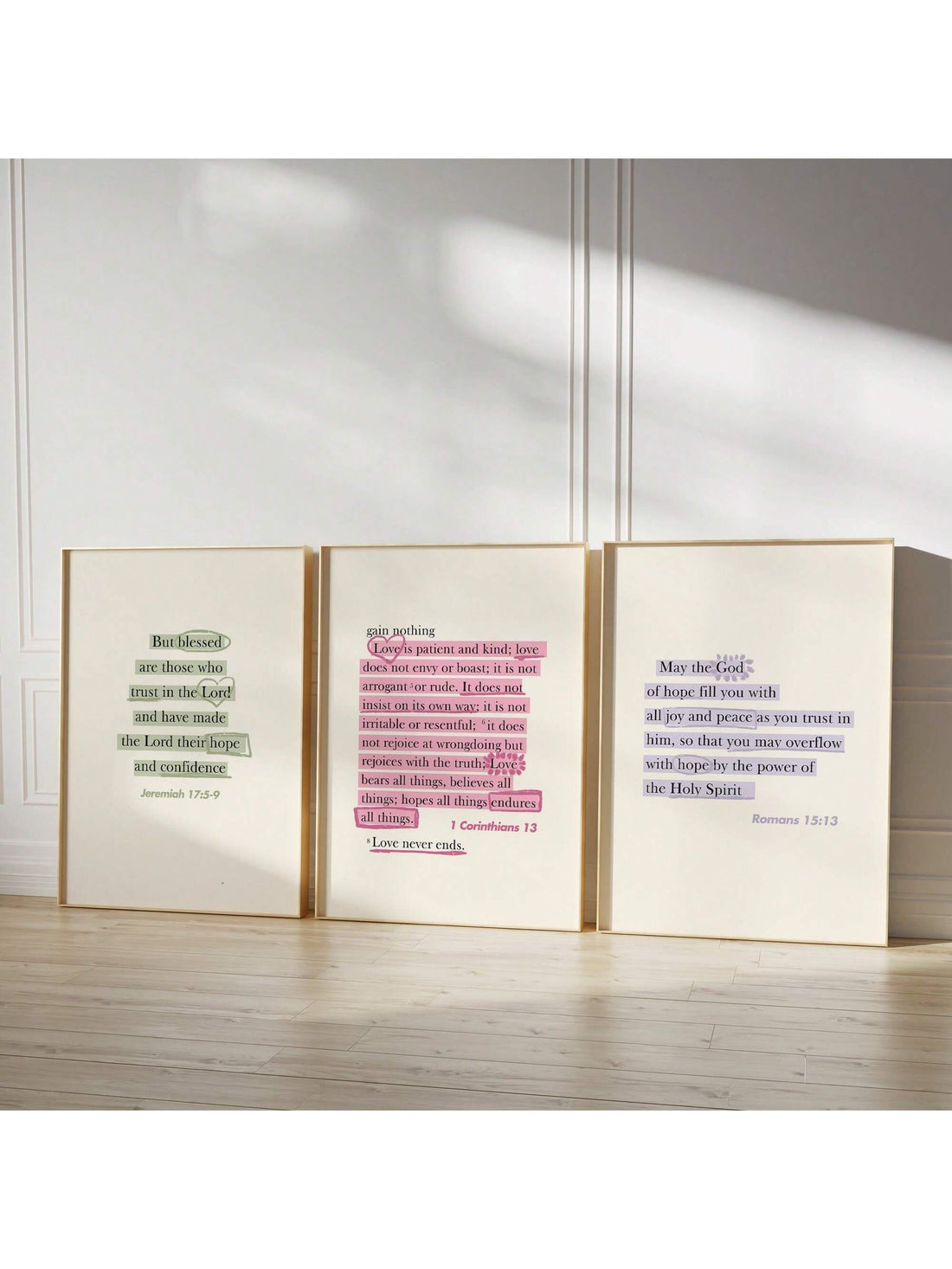 Enhance your home decor with our Faith-Inspired Set of 3 Unframed Bible Verse Canvas Art Prints. These high-quality prints feature modern designs and powerful verses that will inspire and uplift your spirit. Display them in your living room, bedroom, or office for a constant reminder of faith and hope.