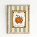 Rustic fall pumpkin farmhouse canvas poster with sage stripe border