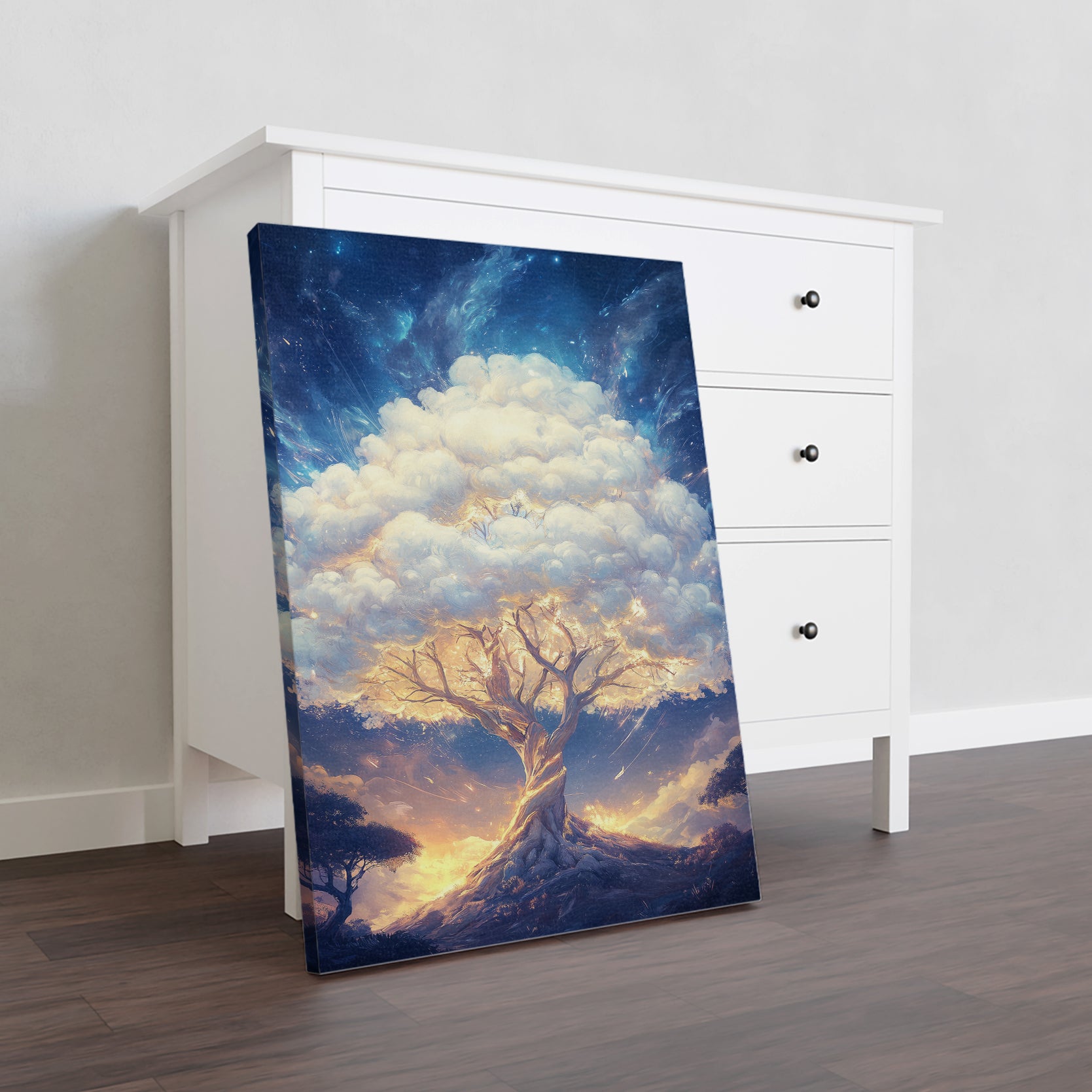 Transform your living space with our Fantasy Tree Wall Art Canvas Print. The mystical cloud landscape will add a touch of enchantment to any room, making it perfect for decorating your living room, sofa backdrop, or bedside. Elevate your home decor with this captivating and unique piece.