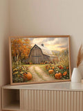 Farmhouse Pumpkin Barn Moody Fall Countryside Painting Canvas Poster