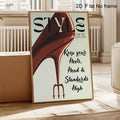 Red high heel fashion poster leaning on floor with STYLE text and high standards quote