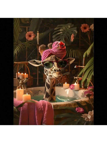 Elevate your living space with this Fashionable Giraffe Bath Tub Canvas Art Poster. Featuring a stylish giraffe in a tropical setting, this unframed piece adds a modern, artistic touch to any room. Its vibrant design complements contemporary decor, bringing a unique blend of nature and sophistication to your home aesthetic. Perfect for those seeking distinctive wall art that combines charm and elegance.