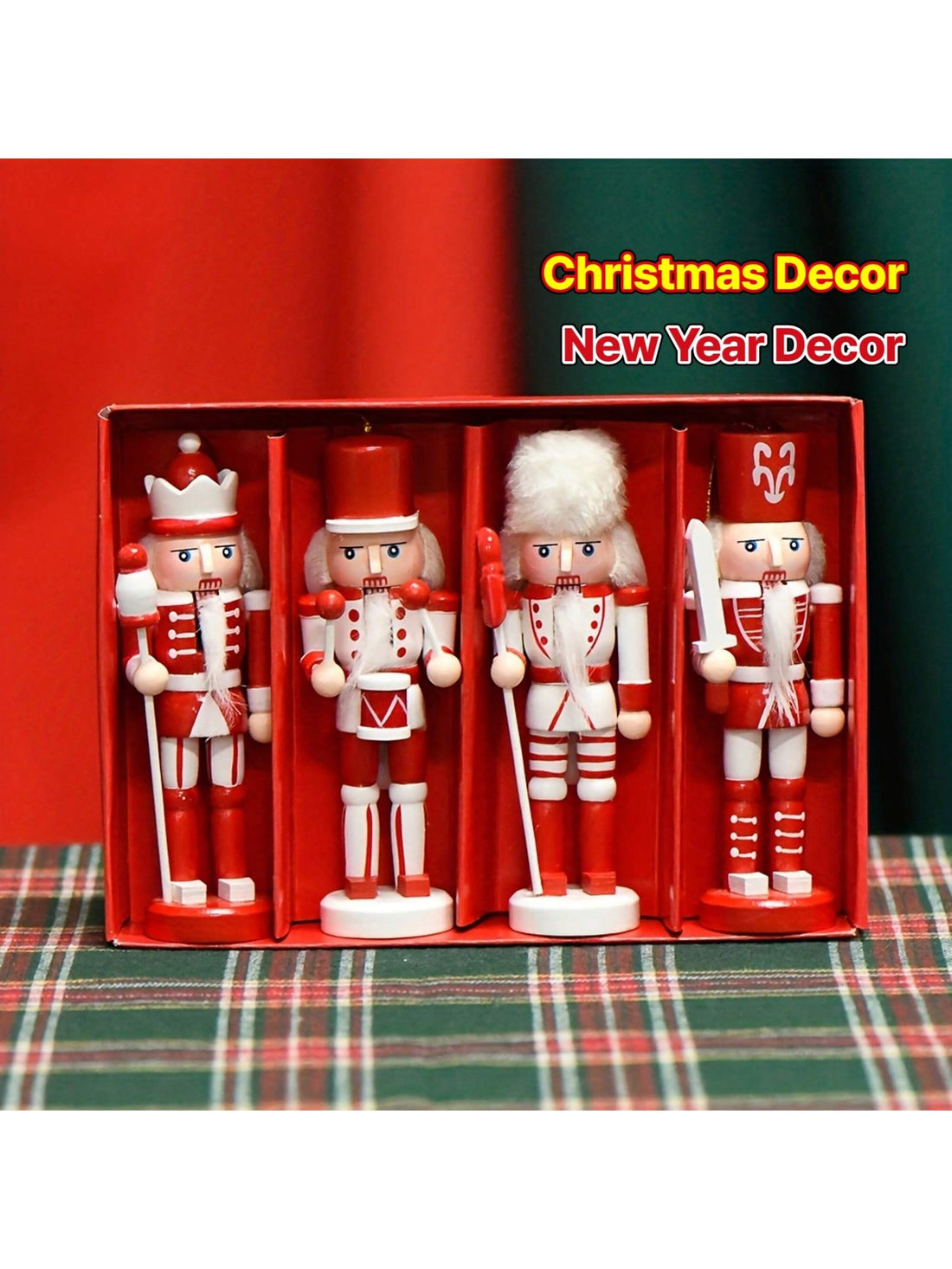 Bring timeless holiday charm to your home with this exquisite 4-piece wooden nutcracker soldier set. Handcrafted with meticulous attention to detail, each soldier features traditional painted uniforms and authentic soldier styling that captures the essence of classic Christmas décor. The durable wooden construction ensures these decorative pieces withstand seasons of festive display. Ideal for mantels, shelves, and tabletops throughout your living room and bedroom, this set adds sophisticated holiday charac