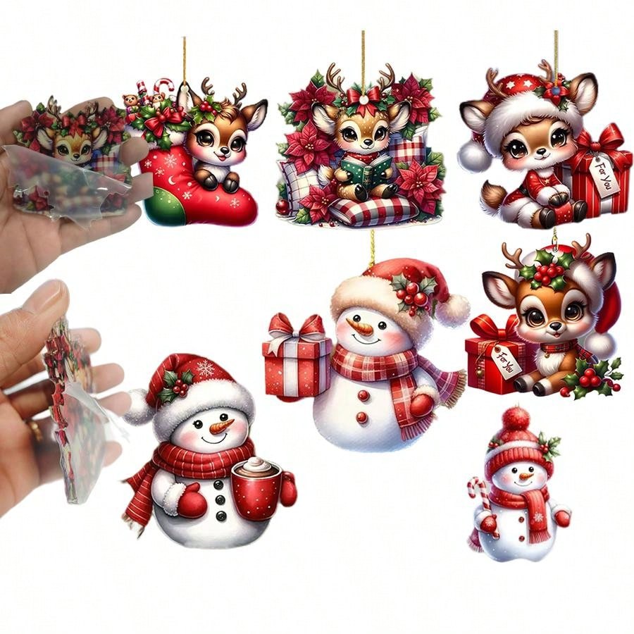 Add festive charm to your holiday decor with this 7-piece 2D acrylic ornament set. Perfect for hanging on Christmas trees, using as party decorations, or adding to your home decor. Made with high-quality materials and intricate designs, these ornaments are sure to impress.