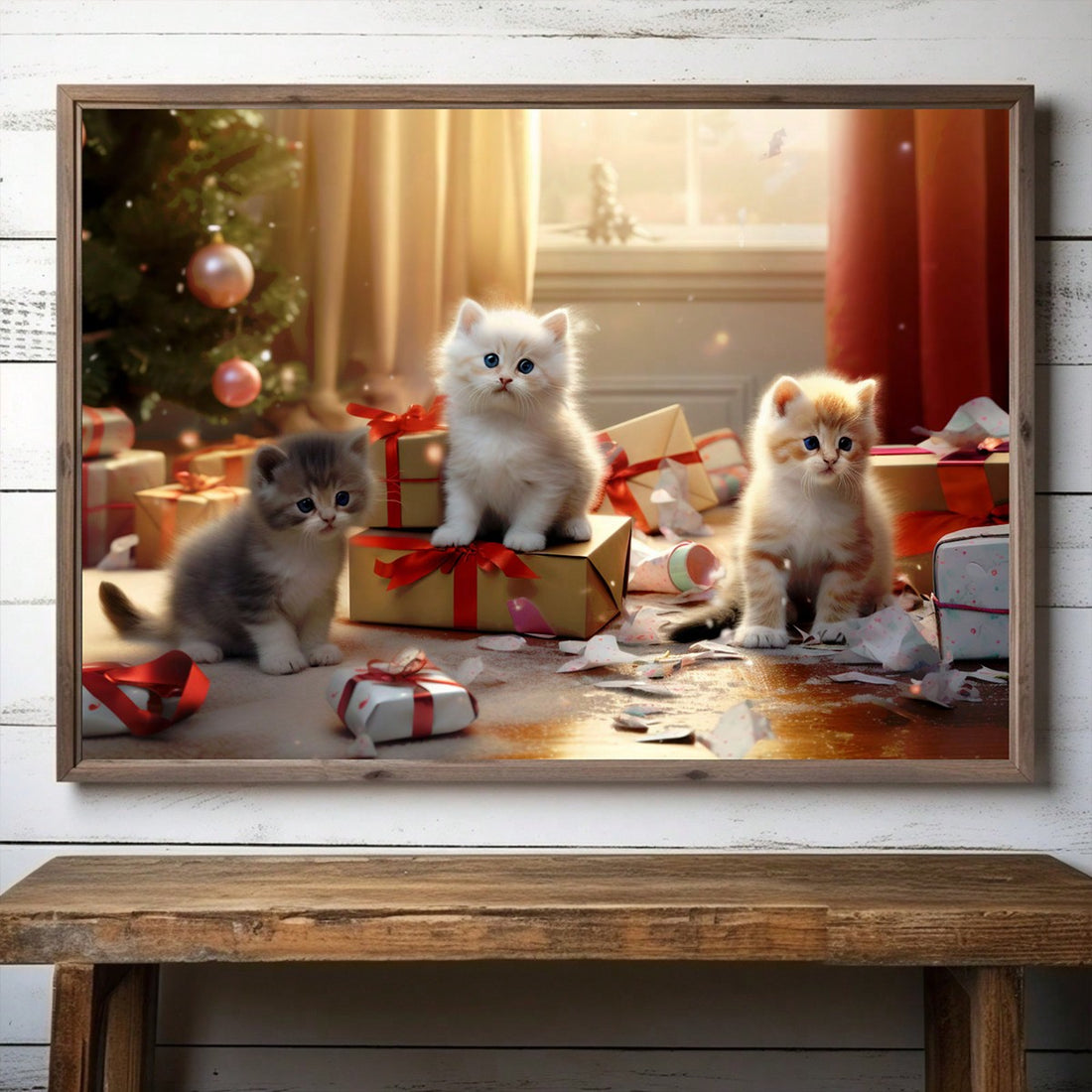 Experience the magic of the holiday season with our Festive Feline Delight Christmas Cat Canvas Artwork. This whimsical and adorable piece adds a touch of charm to your holiday home decor. Made with high-quality canvas, this artwork is a perfect addition to your festive collection.