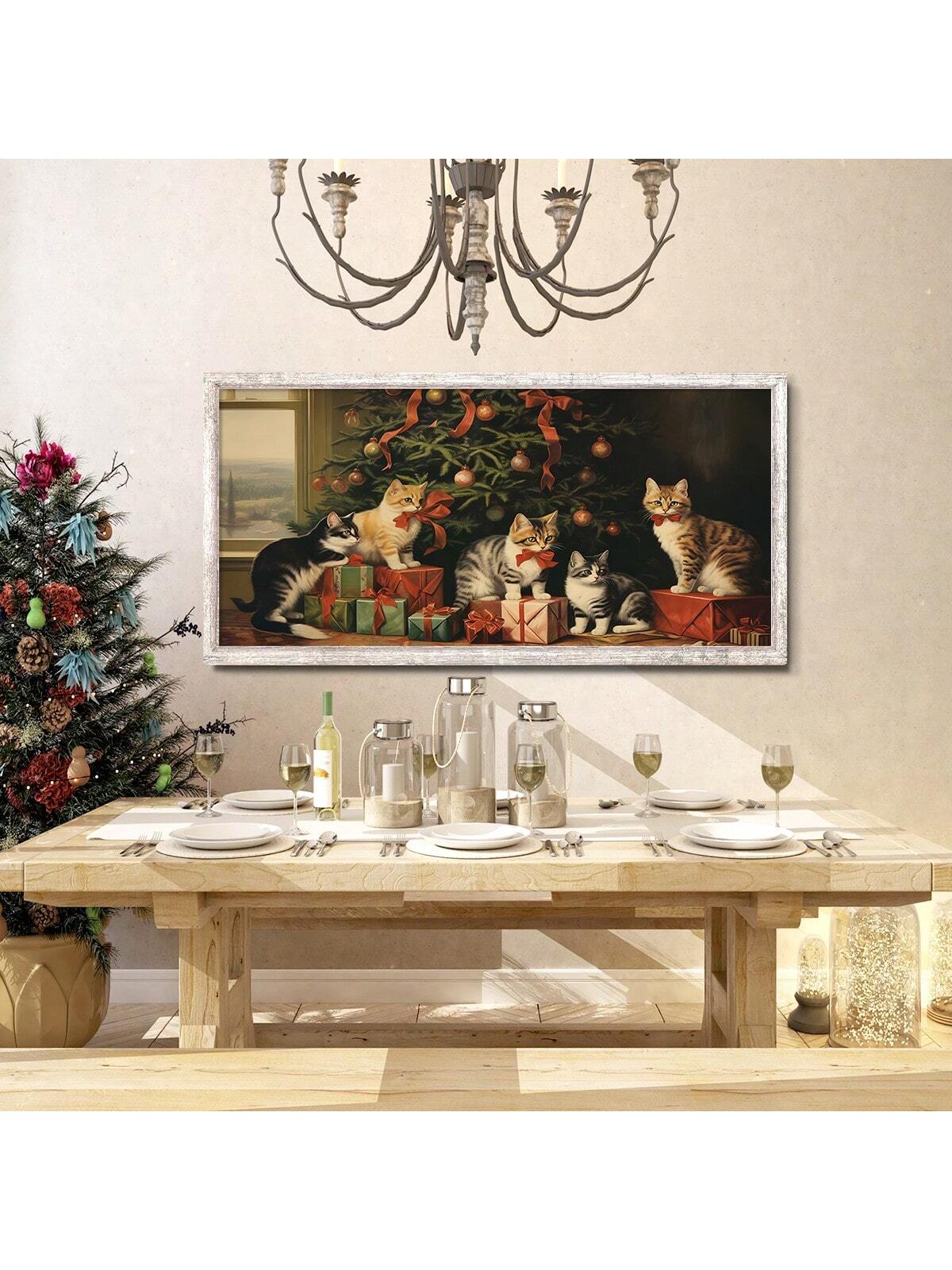 Deck the halls with this charming Festive Feline Flair: Vintage Christmas Cat Canvas Print! Perfect for adding a touch of cozy seasonal decor to your home, this high-quality canvas print features a timeless vintage design that will bring holiday cheer to any room.