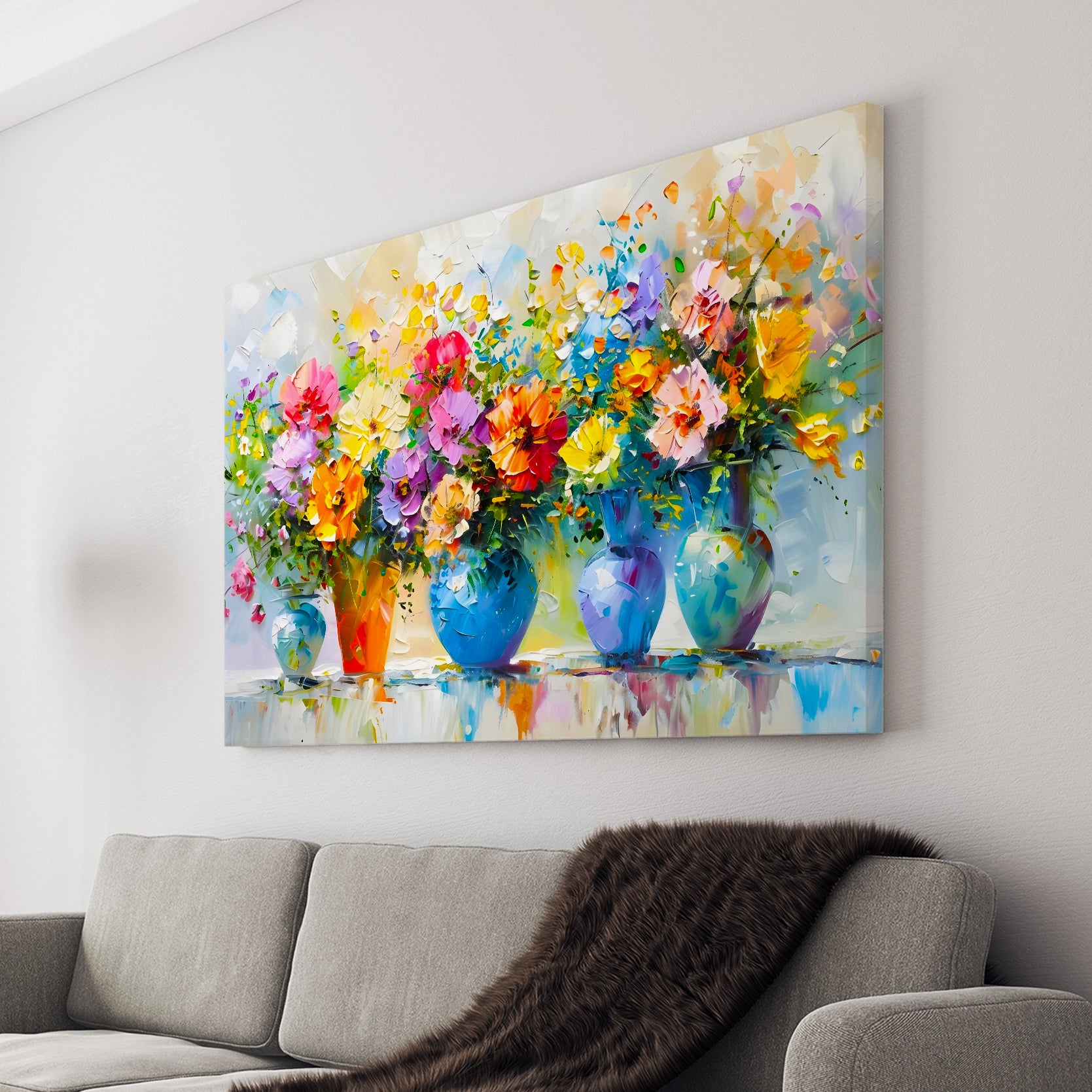Create a beautiful and vibrant ambiance in any room with this Floral Canvas Wall Art. Featuring a colorful rose garden painting, this piece is perfect for living rooms, sofa backdrops, bedside decoration, and more. Elevate your home decor with this stunning addition and enjoy the tranquil and refreshing atmosphere it brings.
