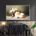 Bring artistic elegance to your space with this captivating floral cat canvas wall art. Featuring a serene white cat surrounded by vibrant blooms, this oil painting print combines feline charm with botanical beauty. The sophisticated composition works beautifully as a living room focal point, sofa backdrop, or bedside accent. High-quality canvas construction ensures lasting color vibrancy and durability.