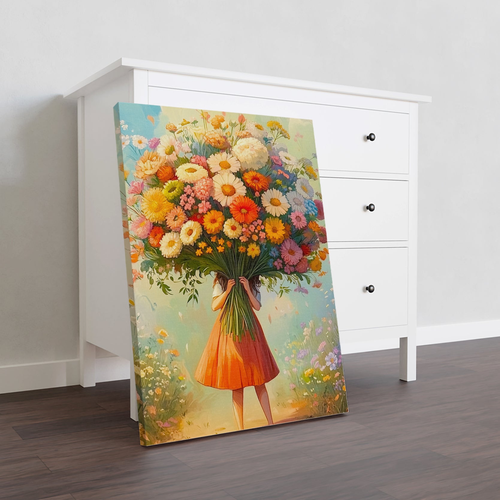 Add a touch of nature to any room with our Floral Garden Canvas Wall Art. Featuring a charming summer bouquet of daisies and wildflowers, this piece is perfect for your living room, sofa backdrop, bedside decoration, or any other space in your home. Bring the beauty of the outdoors inside with this stunning piece of home decor.