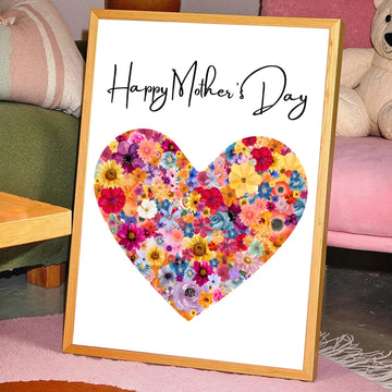 Framed Happy Mother’s Day floral heart canvas poster in a colorful lounge