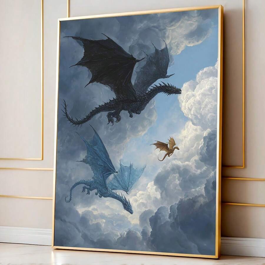 Flying dragon dark academia canvas poster artwork
