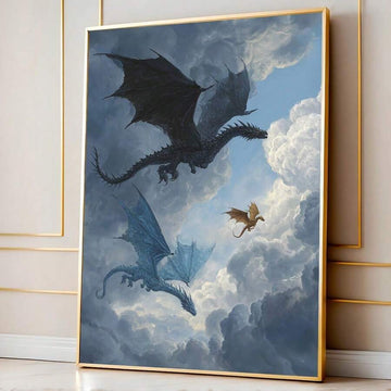 Flying dragon dark academia canvas poster artwork
