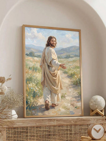 "Follow Christ" Jesus & Lamb Walking Path Oil Painting Canvas Poster