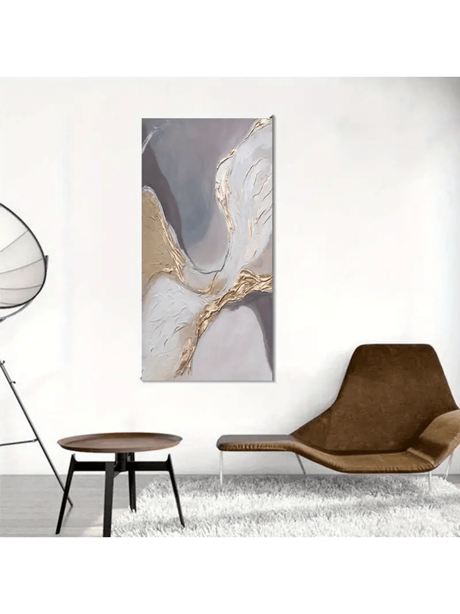 Elevate your home decor with our Framed Abstract Landscape Canvas Art. This modern farmhouse piece boasts a stunning golden foil river and intricate marble texture. The sleek black frame adds a touch of sophistication. Bring a unique and elegant touch to any room with this captivating piece.