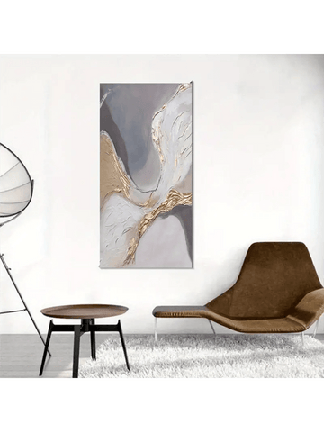 Elevate your home decor with our Framed Abstract Landscape Canvas Art. This modern farmhouse piece boasts a stunning golden foil river and intricate marble texture. The sleek black frame adds a touch of sophistication. Bring a unique and elegant touch to any room with this captivating piece.