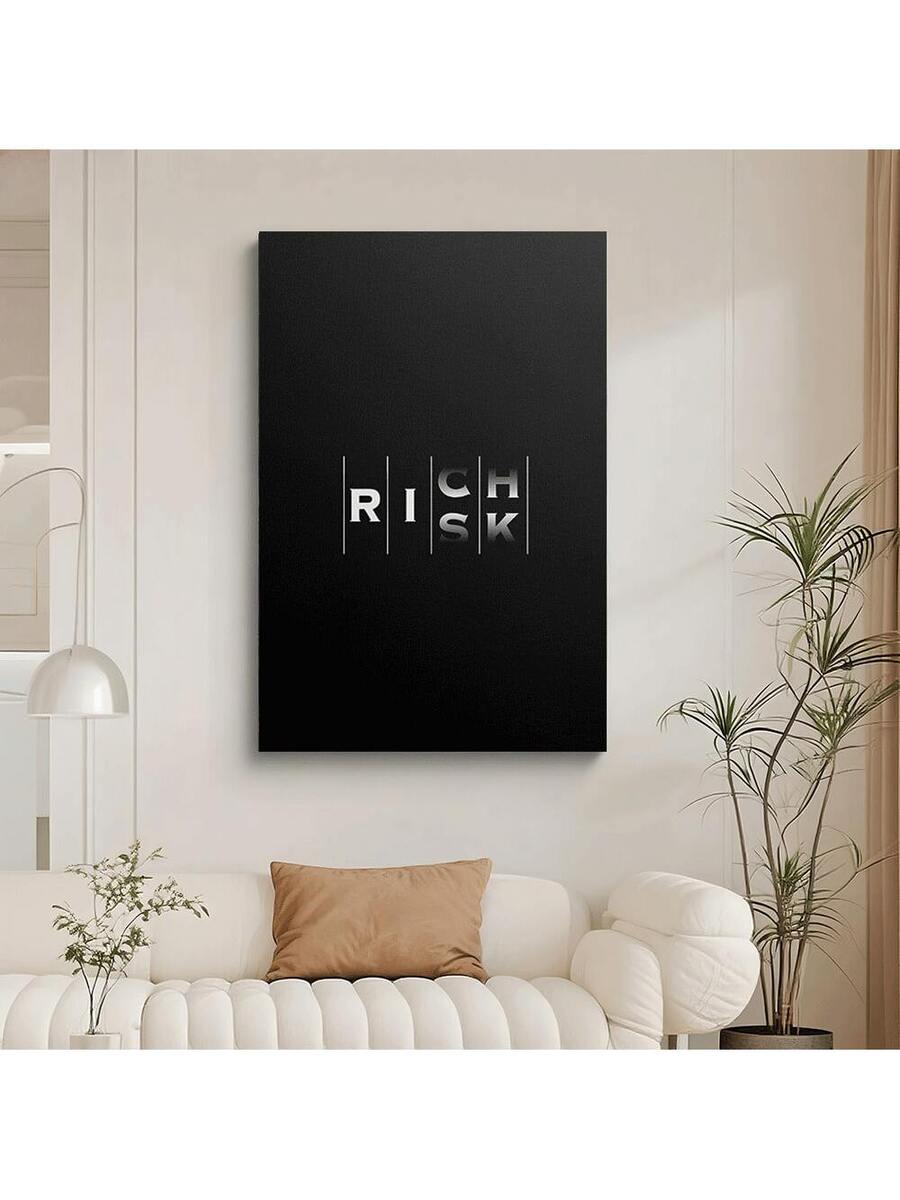 Framed No Risk No Rich motivational canvas wall art in black and white typography