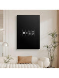 Framed No Risk No Rich motivational canvas wall art in black and white typography