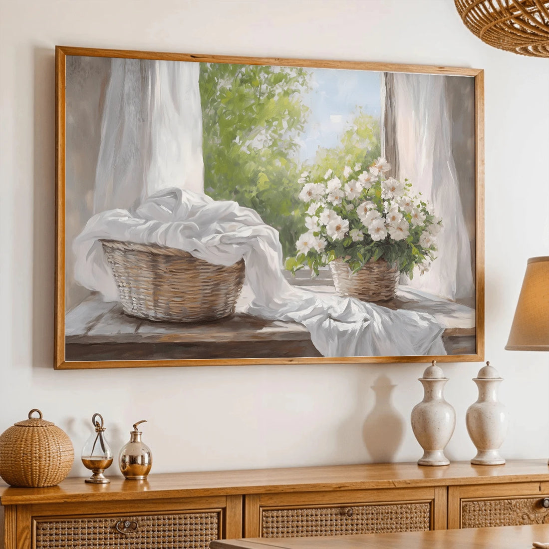 Transform your laundry room or kitchen with this stunning framed canvas wall art. Featuring a charming vintage farmhouse design, this piece combines modern aesthetics with timeless appeal. The graphic pattern showcases botanical elements that bring warmth and character to any space.&nbsp;