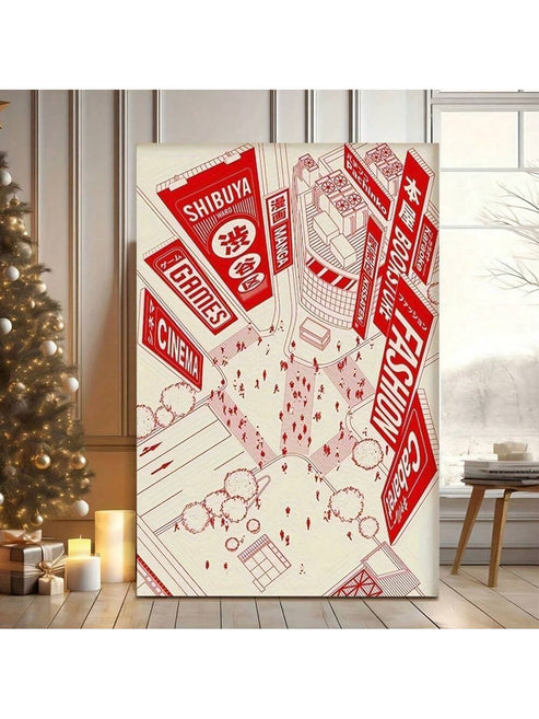 Framed Tokyo street map canvas art for modern urban home office and travel inspired decor
