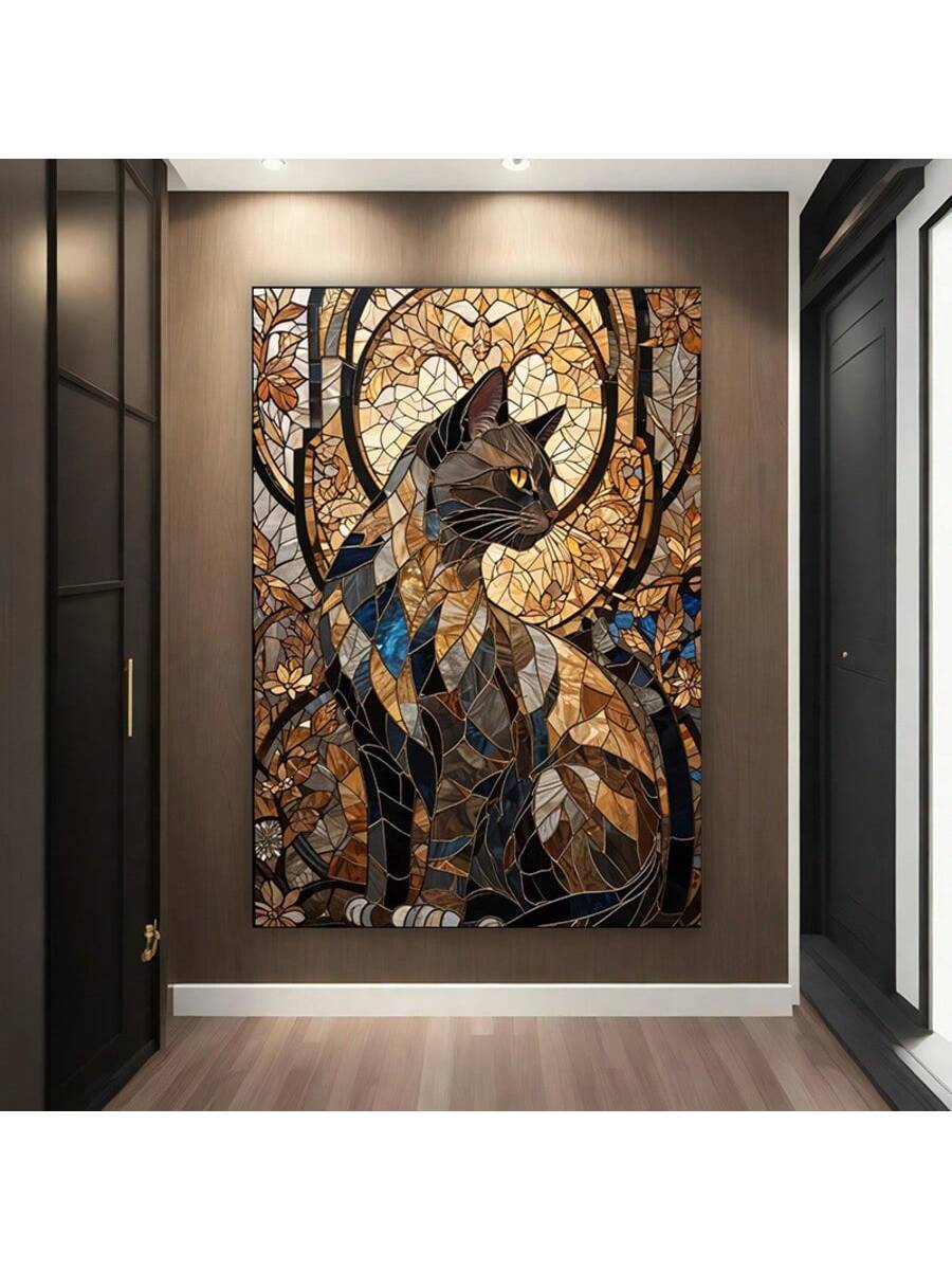 Elevate your modern living space with this frameless abstract cat canvas art, inspired by vibrant stained glass designs. Its bold colors and dynamic shapes create a striking focal point that complements contemporary decor. Crafted without a frame, it offers a sleek, minimalist look that enhances any room with artistic sophistication. Perfect for cat lovers and art enthusiasts seeking a unique statement piece.