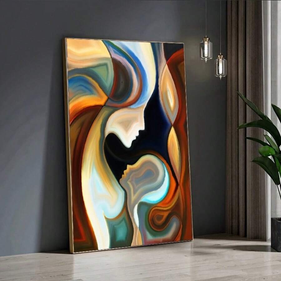 Elevate your dining room with this striking frameless abstract canvas poster featuring dual profile surreal artwork. The modern design combines figure and graphic elements in Pattern A, creating a captivating focal point for contemporary spaces. Crafted on premium canvas with waterproof properties, this unframed painting offers versatile display options—hang it as-is for an edgy aesthetic or frame it to match your décor. Perfect for art enthusiasts seeking bold, thought-provoking pieces that transform ordin