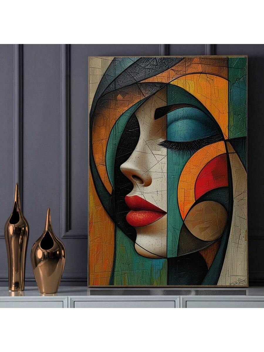 This frameless canvas art features a vibrant geometric interpretation of a female face, blending abstract design with modern aesthetics. Its bold colors and clean lines make it an ideal centerpiece for contemporary living rooms or bedrooms, adding a sophisticated artistic touch without overwhelming the space. The frameless style enhances its minimalist appeal, allowing the artwork to seamlessly integrate into various decor themes. Perfect for those seeking to elevate their interiors with a striking yet tast