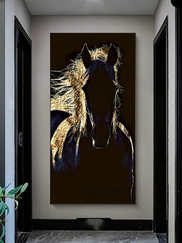 Elevate your living space with this frameless black and gold horse canvas art print. Its modern minimalist design blends sleek lines and bold contrasts to create a striking focal point, ideal for sophisticated home accents. Crafted for seamless wall integration, this piece adds refined elegance and dynamic energy to any room without overwhelming existing decor. Perfect for those seeking subtle yet impactful artwork that complements a contemporary aesthetic.
