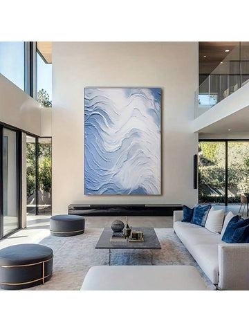 Elevate your interior design with this sophisticated frameless blue and white abstract canvas painting. The fluid interplay of cool tones creates a serene focal point while complementing contemporary décor schemes. Museum-quality canvas ensures lasting vibrancy, allowing this versatile piece to transform living rooms, bedrooms, or office spaces with its artistic presence.