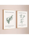 Elevate your living space with this Frameless Green Birds & Lilies Wall Art Set, featuring minimalist canvas prints that seamlessly blend nature-inspired design with meaningful Bible verses. Crafted without frames, these prints offer a clean, modern aesthetic ideal for contemporary home decor. The subtle green hues and delicate floral and bird motifs create a calming atmosphere, while the inspirational scripture adds depth and reflection to your environment. Perfect for those seeking a sophisticated yet