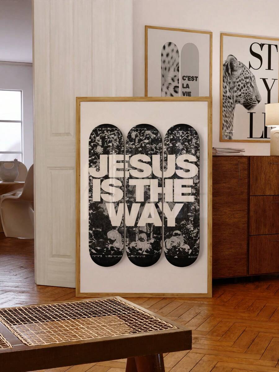 Bring spiritual inspiration into your space with this modern frameless Jesus Is The Way wall art. Crafted on premium canvas, this unframed painting features bold geometric lettering and figure design that complements contemporary décor. The waterproof material ensures durability in any room—living room, bedroom, office, or dining area. Perfect for those seeking meaningful Christian décor that makes a powerful statement without the need for framing. Transform your walls with faith-centered art that speaks to