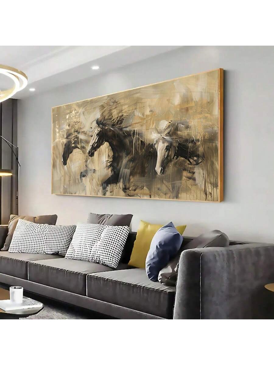 Elevate your living space with this frameless modern abstract canvas art featuring an elegant golden horse. Its sleek design and warm tones bring a sophisticated touch to both living rooms and bedrooms, creating a focal point that blends contemporary style with artistic expression. Crafted to enhance your décor, this piece adds depth and character without overwhelming your space. Ideal for those seeking refined, minimalist art that complements a variety of interior themes.