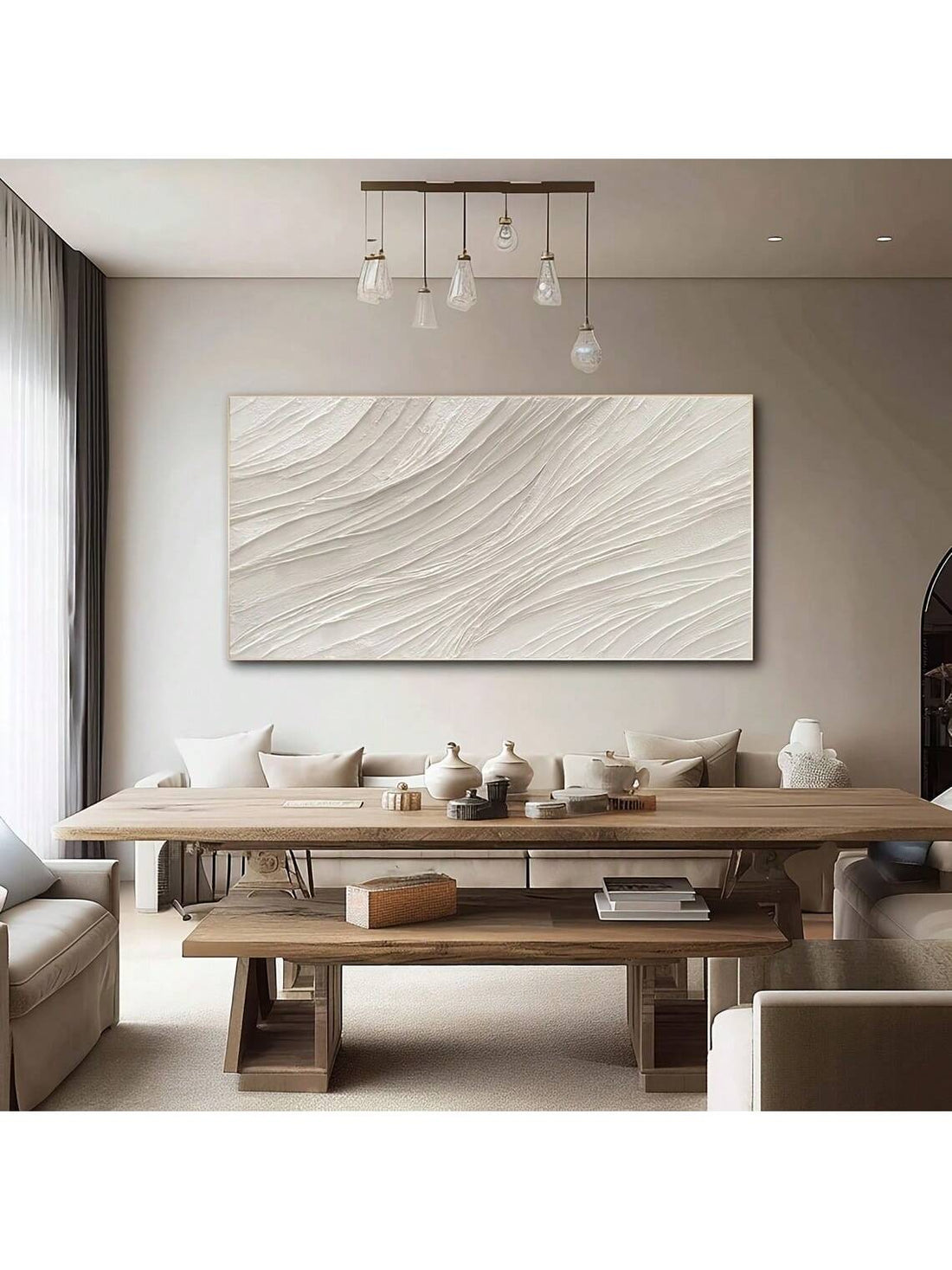 Elevate your contemporary living room or bedroom with our Frameless Modern Minimalist Canvas Wall Art. The white and beige color scheme adds a touch of sophistication, while the frameless design gives a sleek and modern look. Perfect for adding a minimalist touch to your home decor.