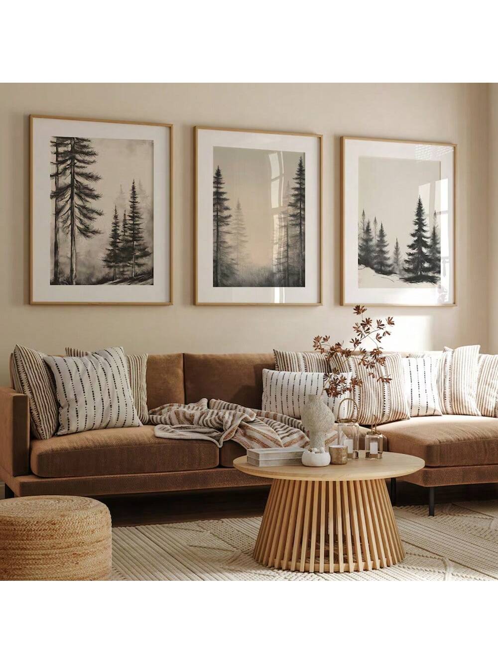 Add a touch of rustic charm to your home with our 3-piece minimalist canvas wall decor featuring a frameless design showcasing a serene forest scene. Made from high-quality materials, this art set brings a sense of nature into your space, creating a calming and visually appealing atmosphere.