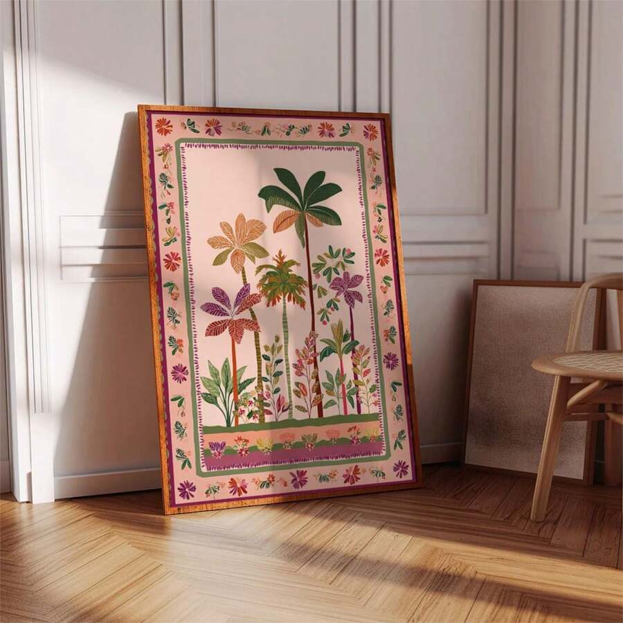 Bring the lush beauty of the tropics into your dining room with this stunning frameless canvas print. Featuring elegant palm tree patterns in a modern aesthetic, this unframed painting captures the essence of vintage botanical art. Crafted on durable canvas with waterproof properties, it's perfect for adding a chic, nature-inspired accent to your walls. The frameless design offers versatile styling options—display it as-is for a contemporary look or add your own frame for a personalized touch. Transform you