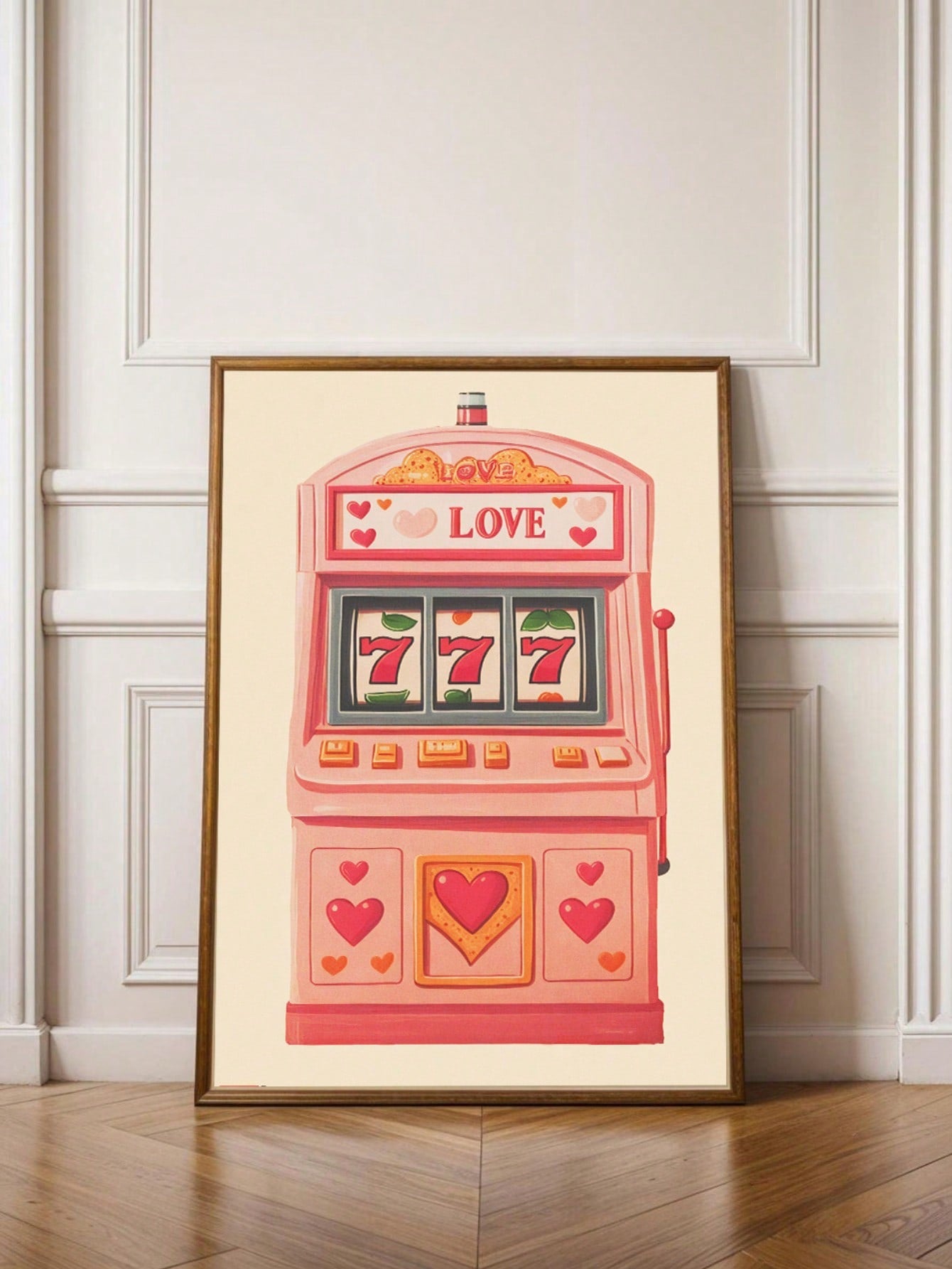 Transform your game room into a vintage casino hotspot with this striking Lucky 777 slot machine wall art. Featuring authentic retro design elements and bold graphics, this frameless poster captures the excitement and nostalgia of classic gambling aesthetics. The timeless imagery works perfectly as a standalone statement piece or as part of a curated collection