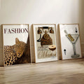 Frameless Vintage Leopard Print Wall Sticker Set – 3 Posters, Y2K Fashion Posters, Leopard Print, Beautiful Dorm And Apartment Decor, Leopard Print Wall Stickers - Canvas Wall Decor, Popular Farmhouse Style Canvas Posters