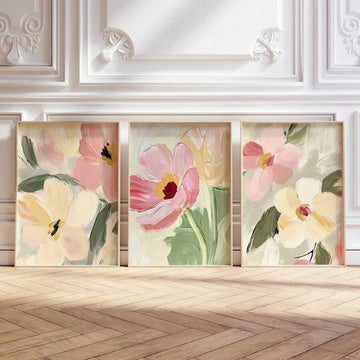 Transform your space with this stunning set of three frameless botanical wall art pieces. Each canvas features abstract wildflower designs in vibrant multicolor tones, perfect for adding natural elegance to any room. The modern aesthetic complements living rooms, bedrooms, and home offices alike.