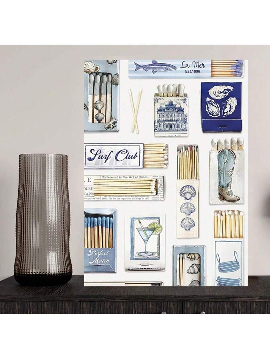 Introducing the perfect addition to any preppy coastal cowgirl room - our Funky Blue Beachy Canvas Print! Featuring retro matchbox art, this canvas print is sure to add a touch of fun and nostalgia to your decor. Elevate your space with our unique and stylish piece.