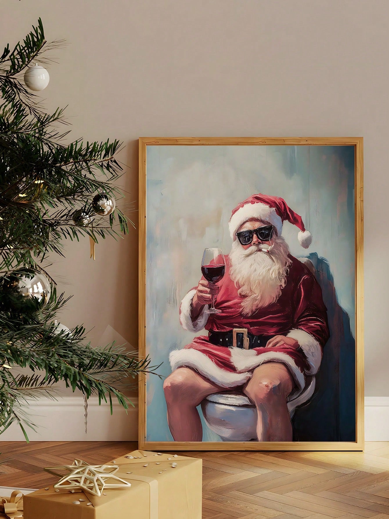 Transform your bathroom into a festive retreat with this witty Christmas wall art featuring a humorous Santa design. Perfect for adding unexpected holiday cheer to often-overlooked spaces, this piece combines seasonal spirit with clever humor that guests will appreciate. The expert craftsmanship ensures vibrant colors and lasting quality, making it an ideal accent for bathrooms, powder rooms, or any space needing a lighthearted festive touch. Celebrate the holidays with personality and style.